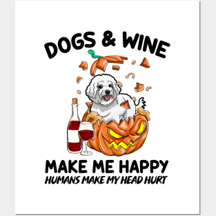 Poodle & Wine Make Me Happy Humans Make My Head Hurt T-shirt Posters and Art